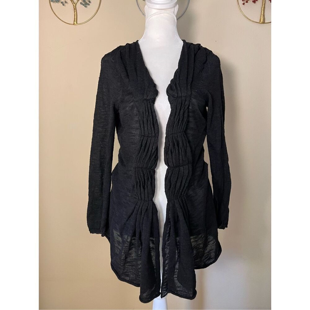Moth Black Ruched Front Lightweight Open Front Cardigan Medium
